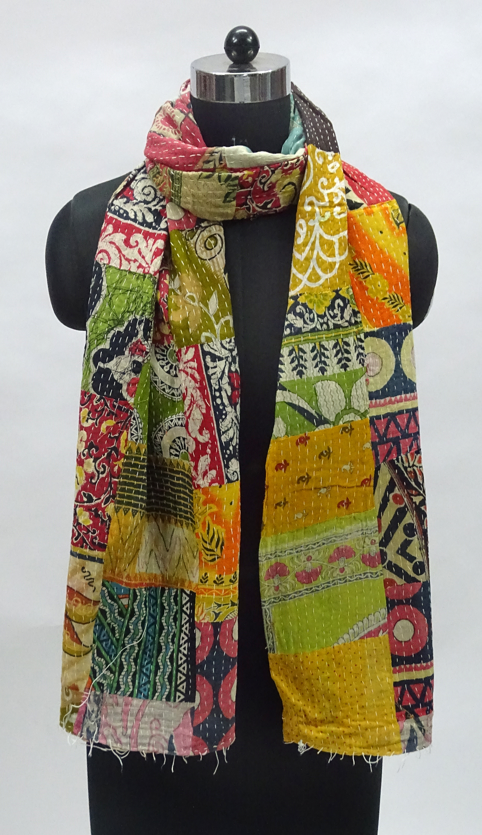 Vintage Patchwork Cotton Kantha Scarfs - 18x72 & 30x80 Inch | Multicolor, Ethnic Dress Type, Handmade, Medium Length, Lightweight At 2.250 Grams