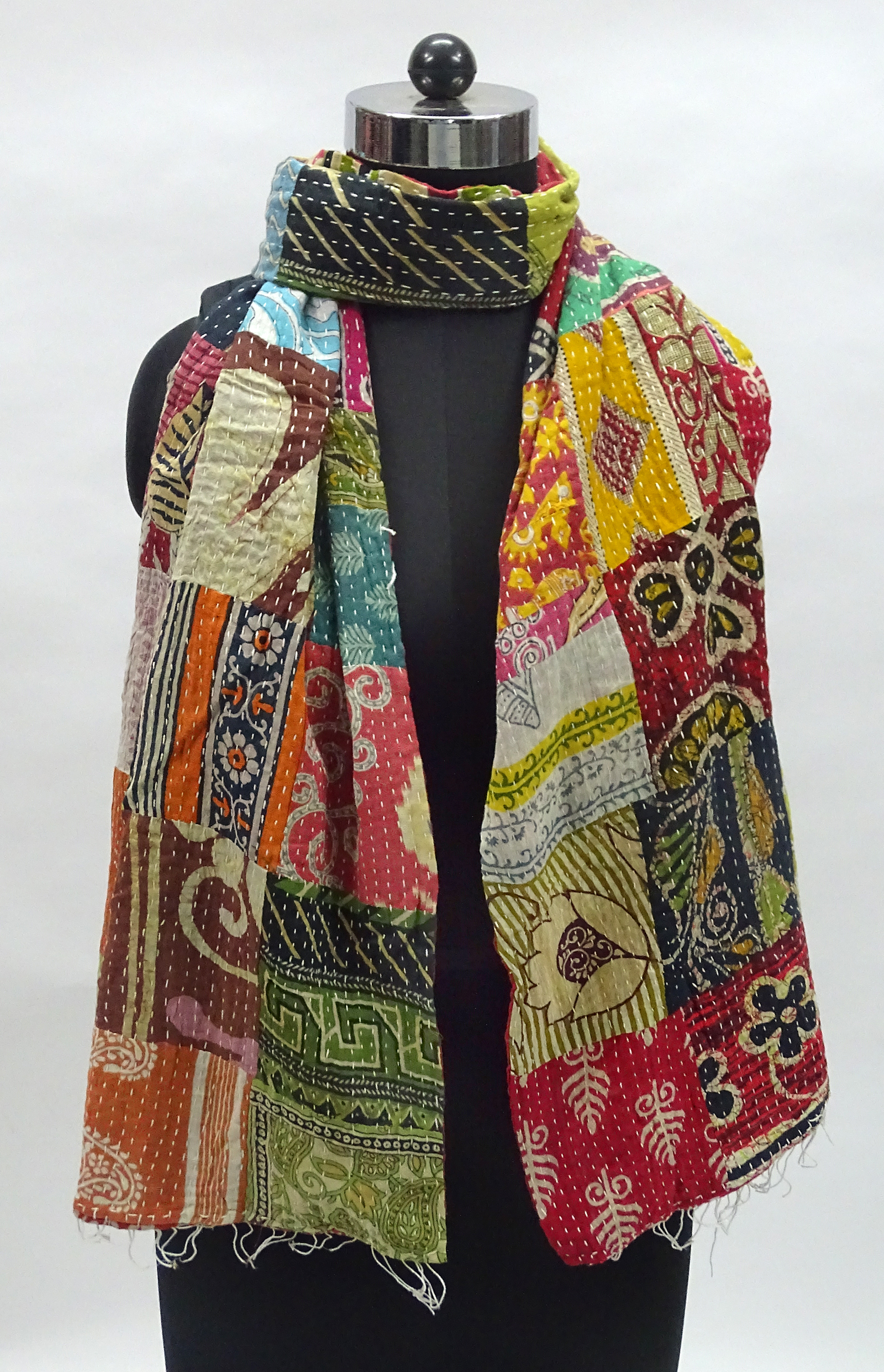 Vintage Patchwork Cotton Kantha Scarfs - 18x72 & 30x80 Inch | Multicolor, Ethnic Dress Type, Handmade, Medium Length, Lightweight At 2.250 Grams
