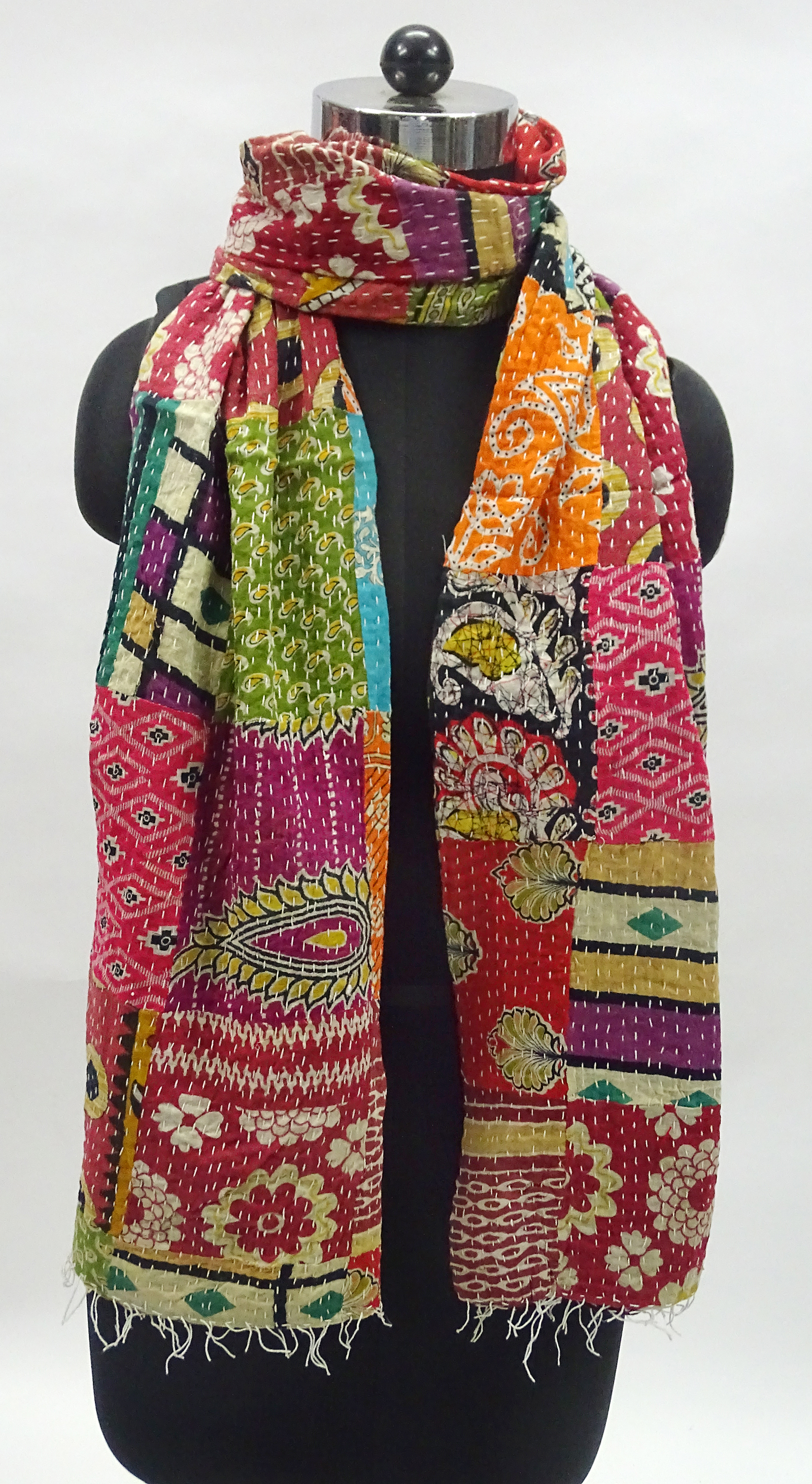 Vintage Patchwork Cotton Kantha Scarfs - 18x72 & 30x80 Inch | Multicolor, Ethnic Dress Type, Handmade, Medium Length, Lightweight At 2.250 Grams