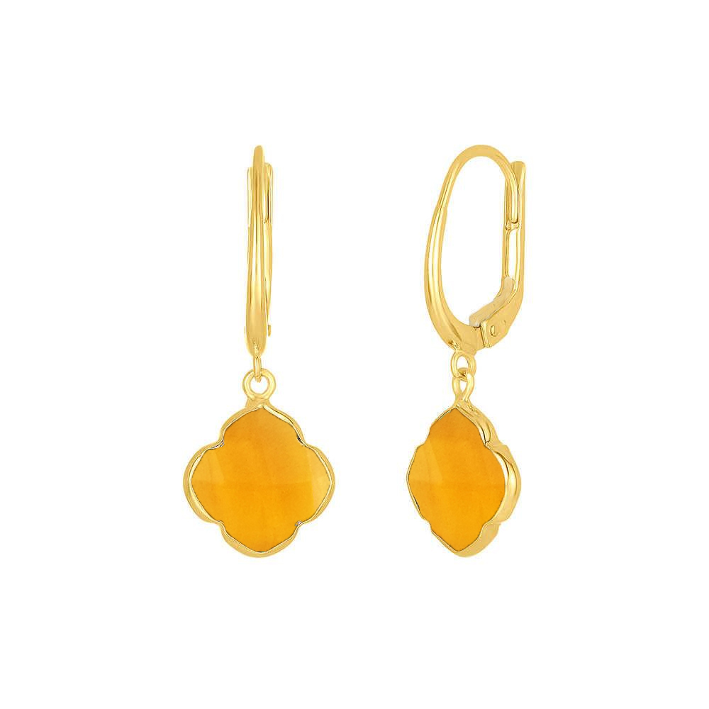 Same As Photo Citrine Quartz Gemstone 12mm Clover Shape Gold Vermeil Bezel Set Hoop Earring