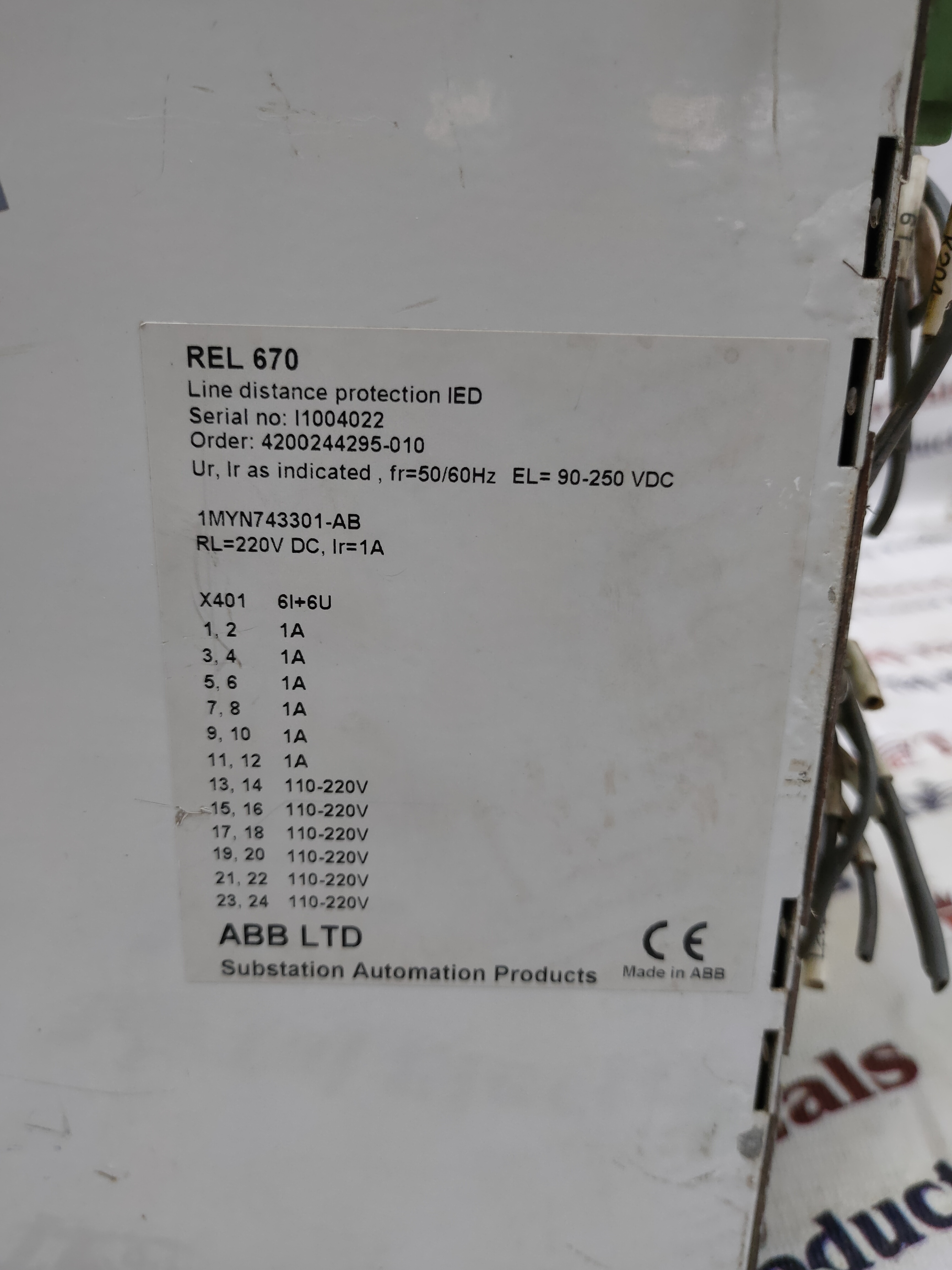 Abb Rel295-010 Protection Relay - Color: Grey