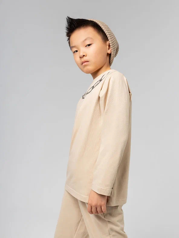 Long-slieeve 7-260u - 92% Cotton 8% Lycra, Beige Color, Oversized Fit, Long Sleeves, Crew Neck, Soft Fabric, Stylish Design, Easy Care