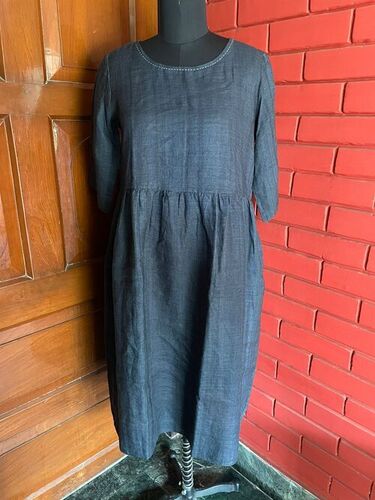 Grey Khadi Dress Bust Size: 34 Inch (In)