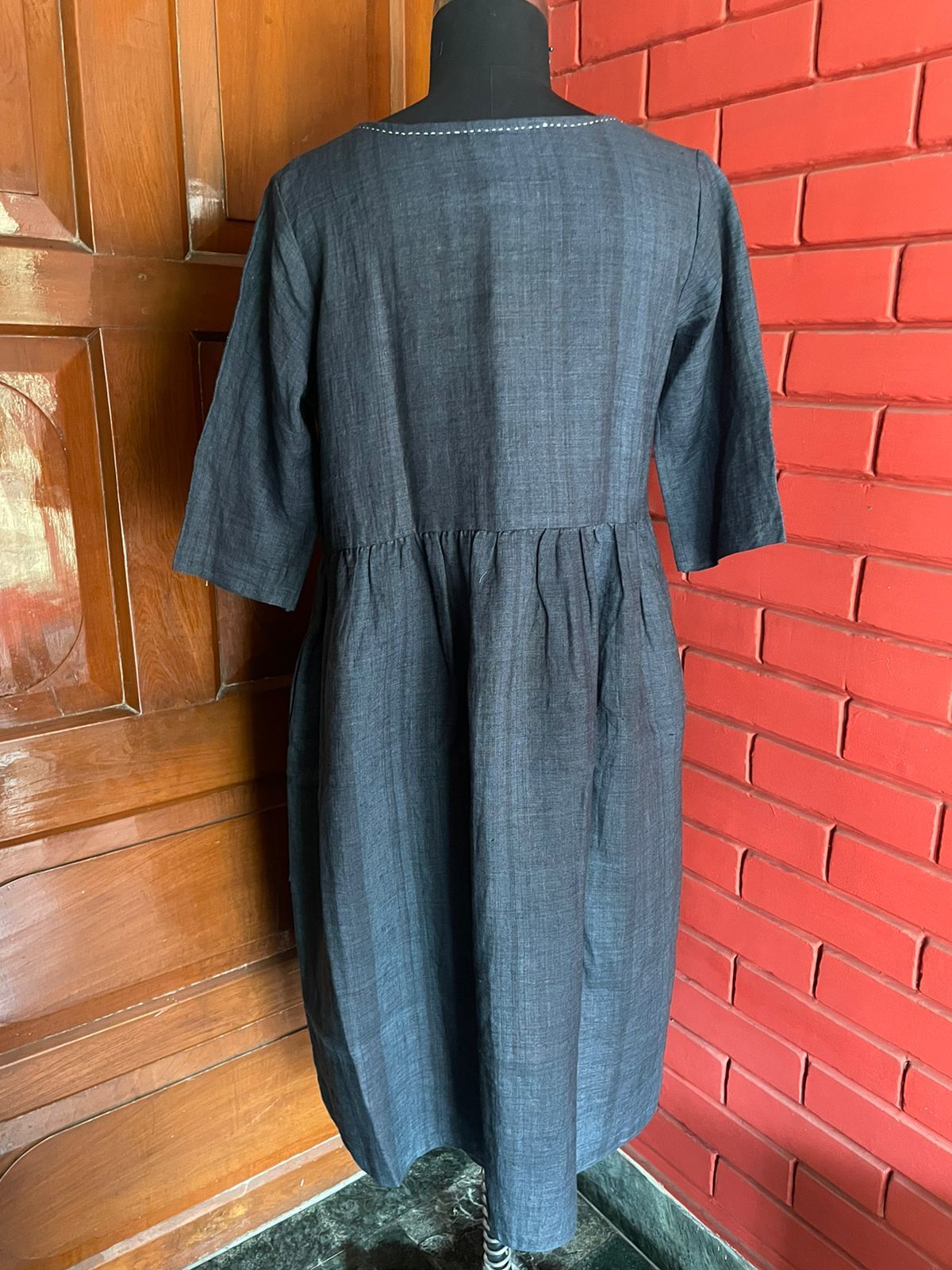 Grey Khadi Dress Bust Size: 34 Inch (In)