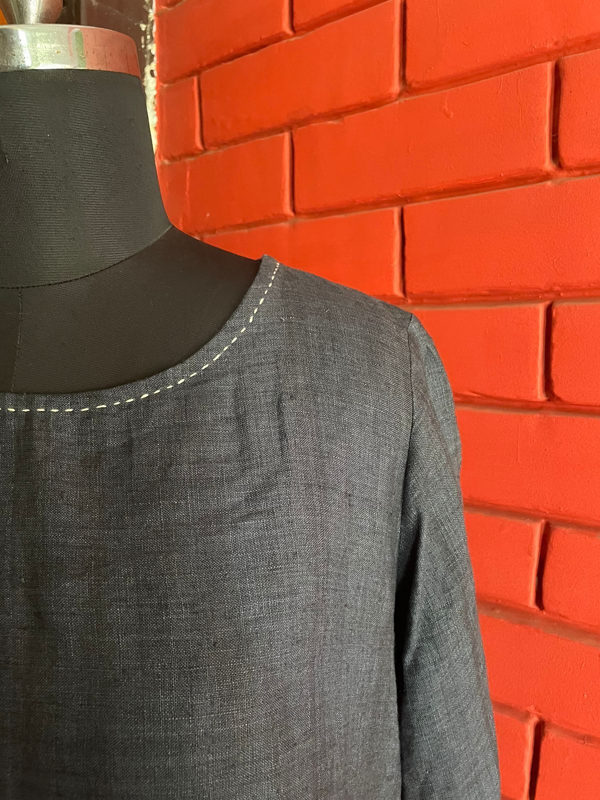 Grey Khadi Dress Bust Size: 34 Inch (In)