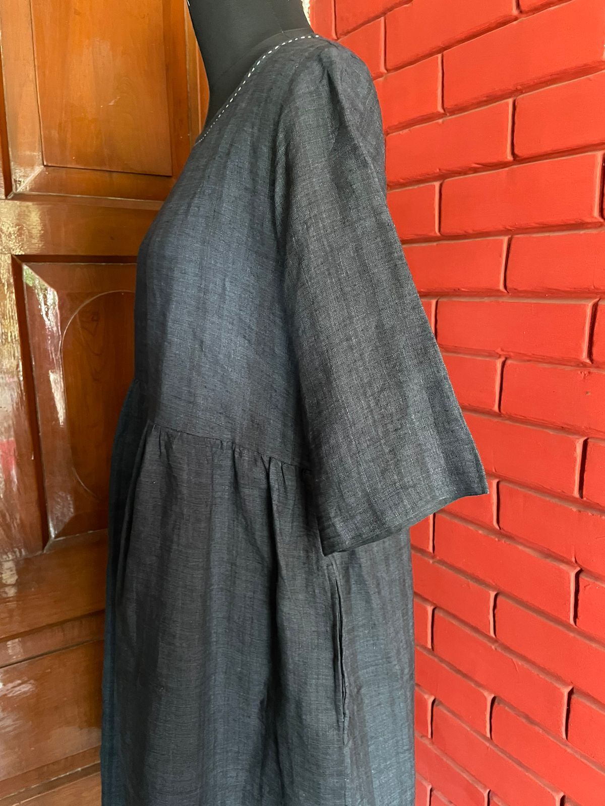 Grey Khadi Dress Bust Size: 34 Inch (In)