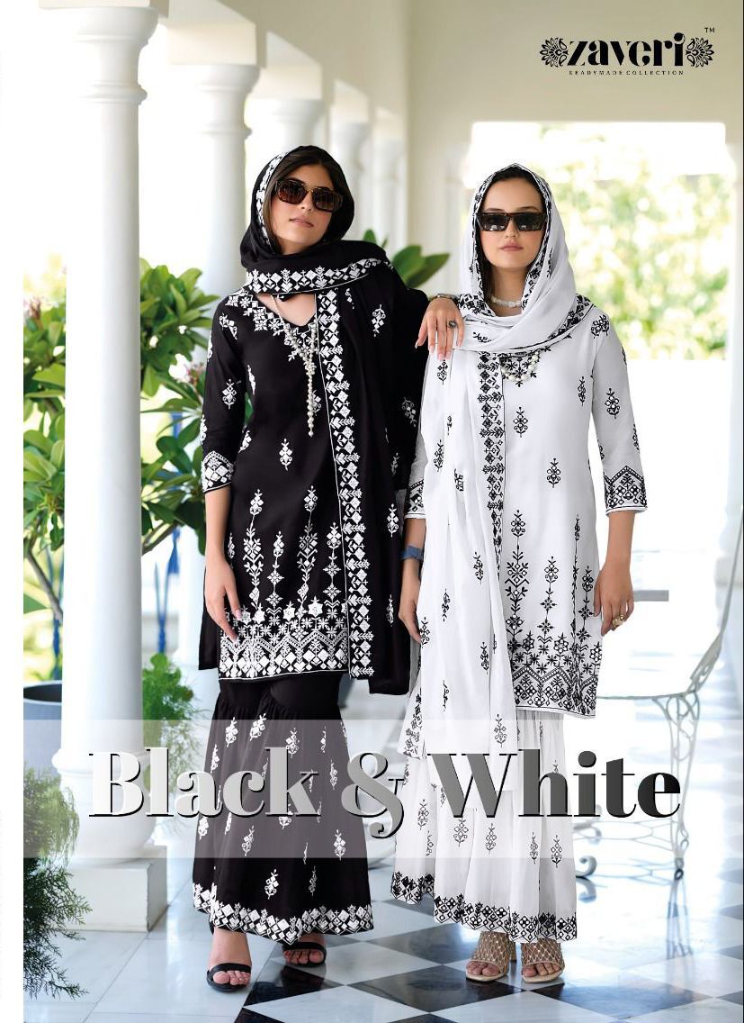 Fancy Sharara Suit With Embroidered Work - Color: Black & White