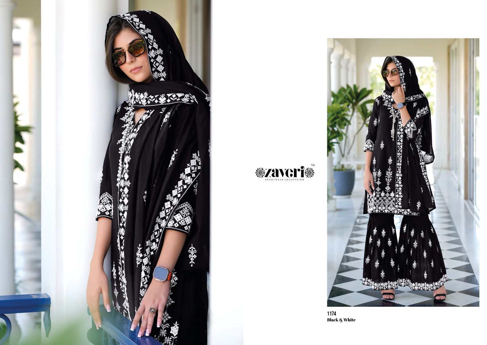 Fancy Sharara Suit With Embroidered Work - Color: Black & White