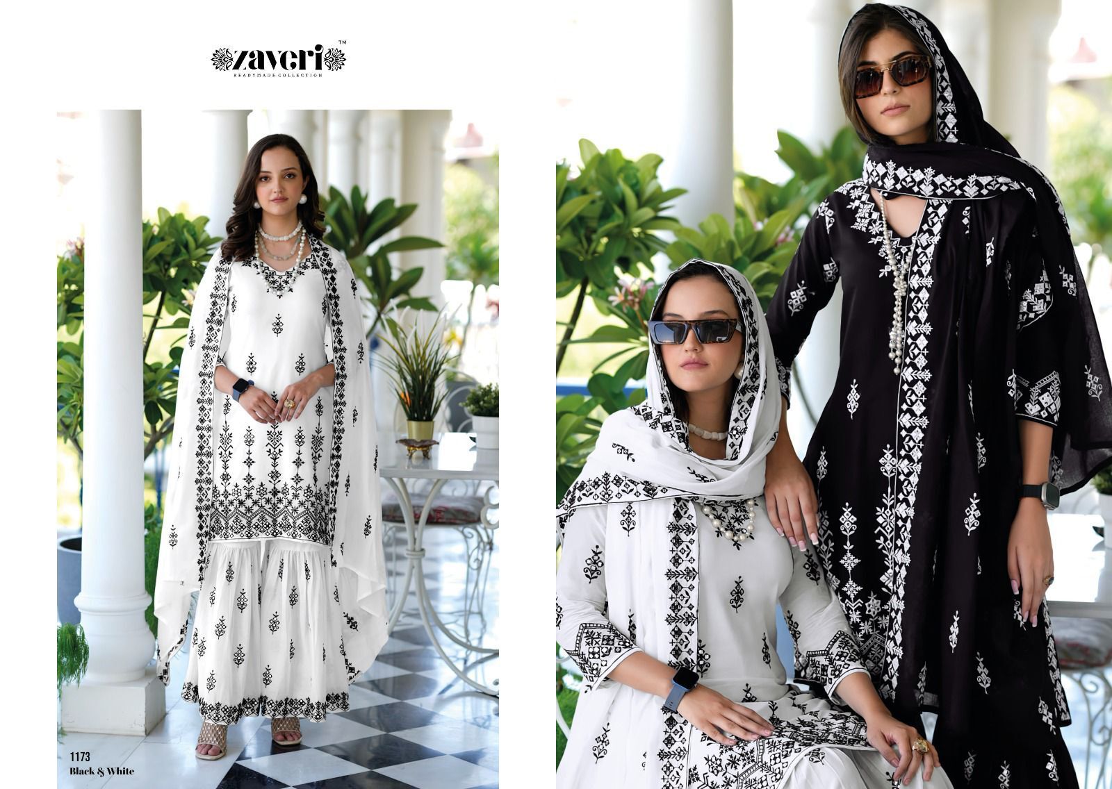 Fancy Sharara Suit With Embroidered Work - Color: Black & White
