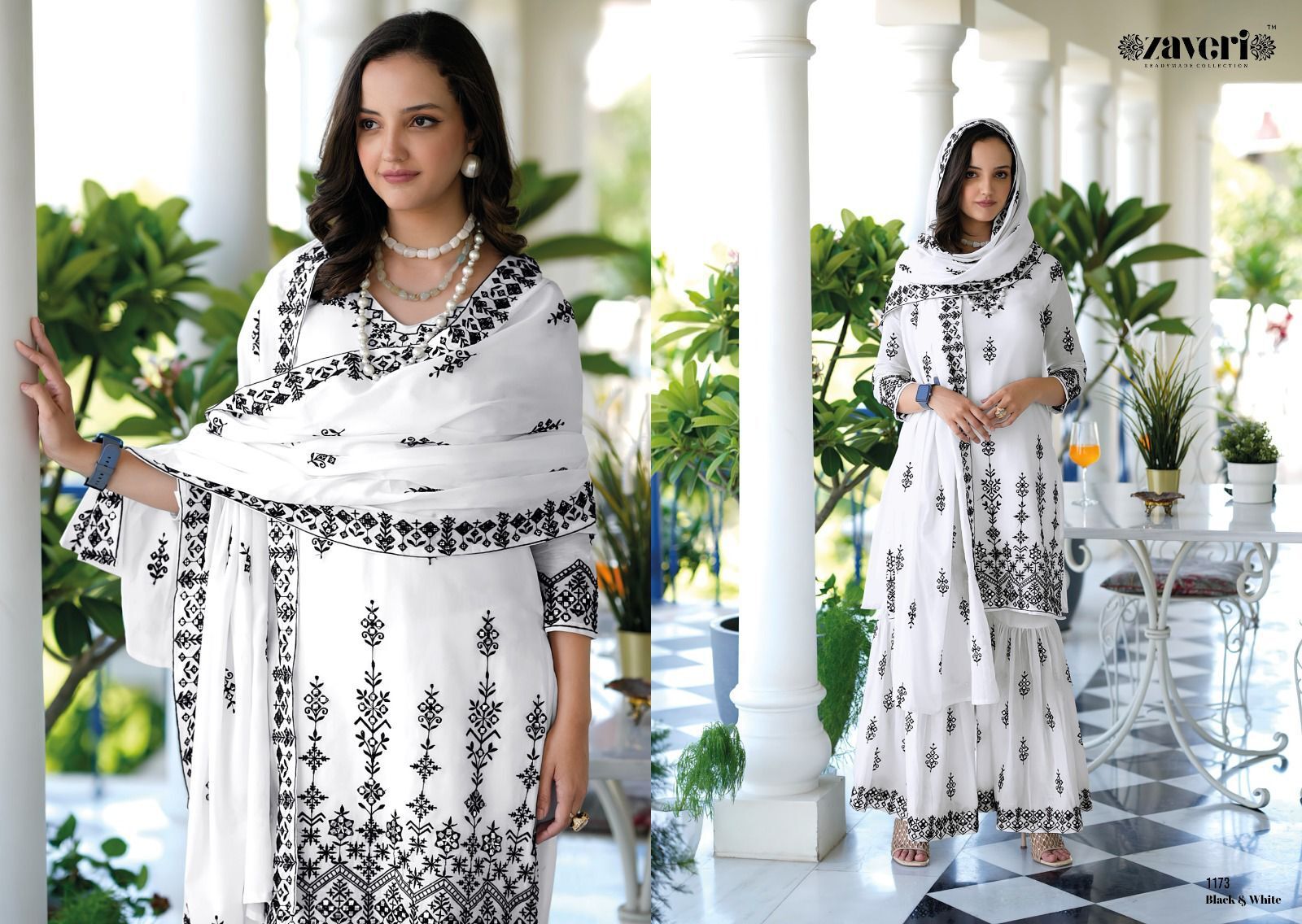 Fancy Sharara Suit With Embroidered Work - Color: Black & White