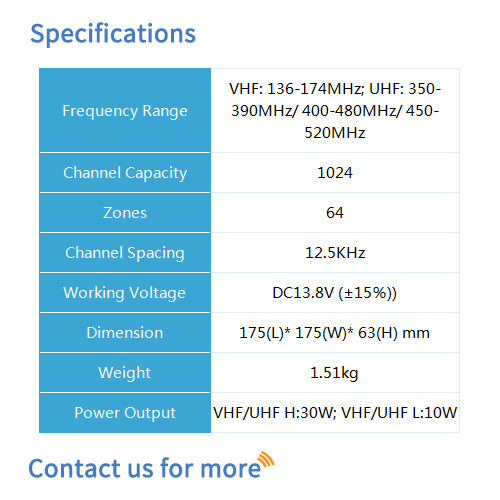 Bf-tm950 Enhanced Mobile Radio - Metal & Plastic, 175x175x63mm, 30w Power, 1024 Storage Channels | Full-duplex Communication, Dmr Trunking, Enhanced Safety Features