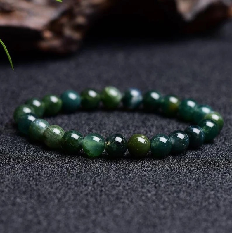 Natural Polished Gemstone Agate Adjustable Bracelet - Round Shape, Free Size, Green Color, Handmade Chakra Healing Jewelry