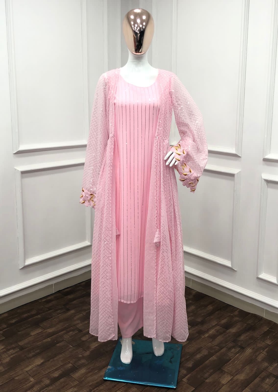 Women Fox Georgette With Embroidery Sequence Work Gown