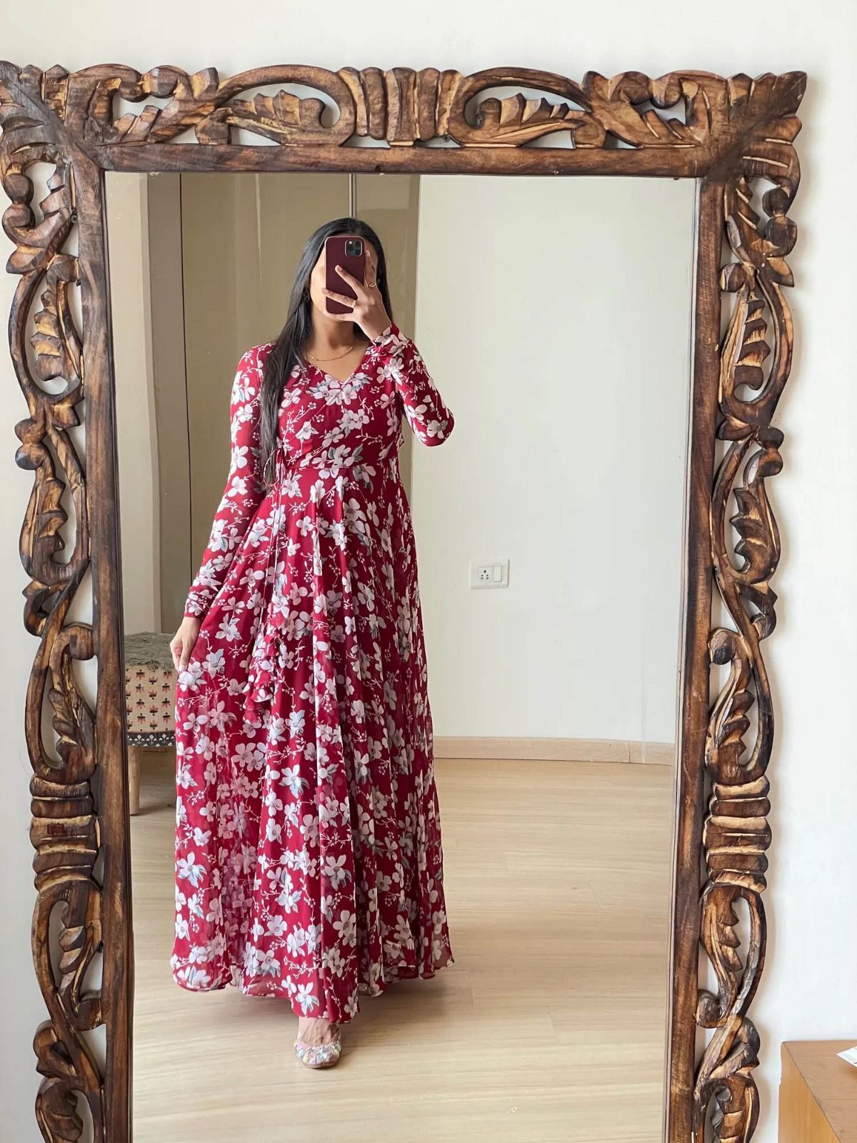 Solid Fox Georgette With Digital Print Gown With Dupatta