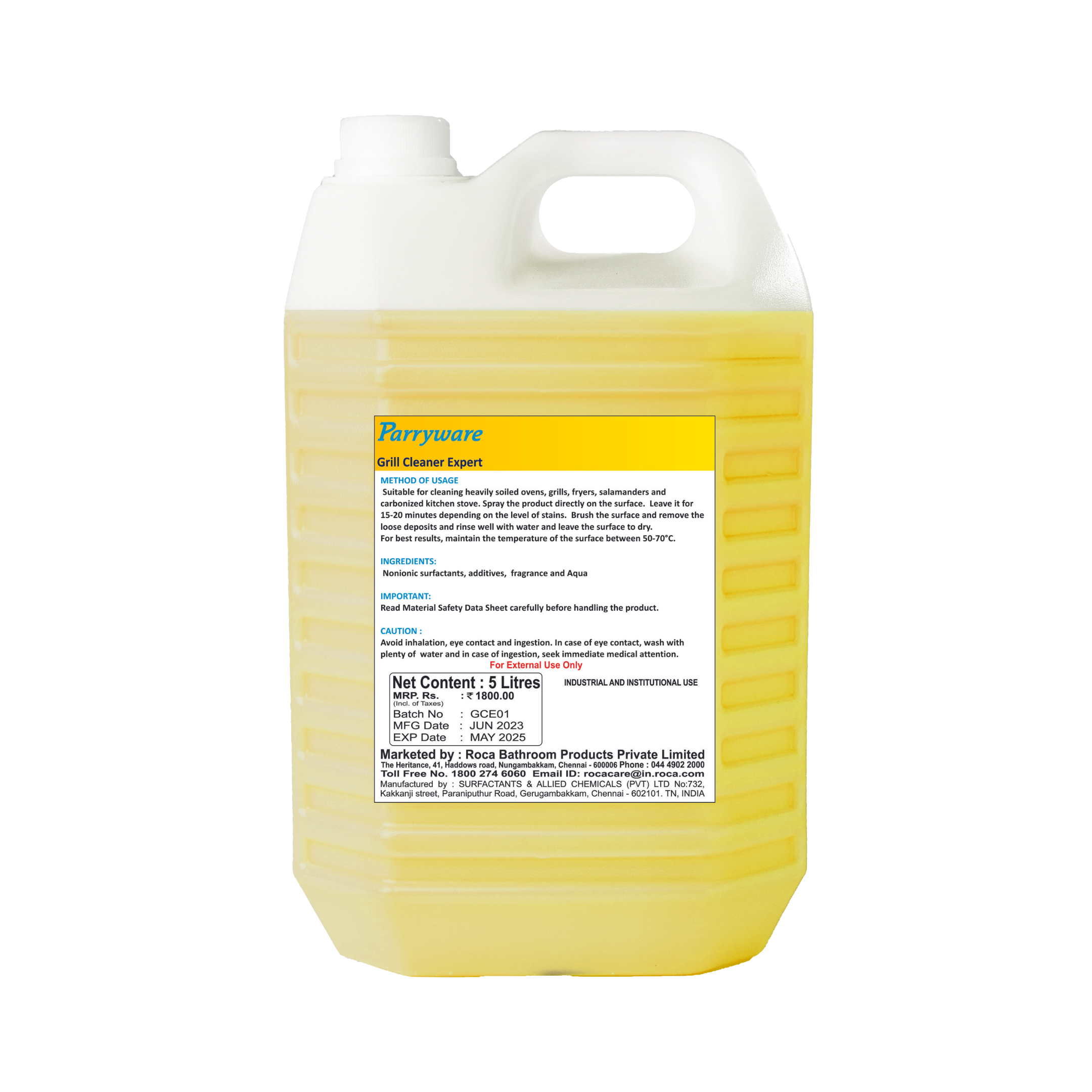 Yellow Parryware Grill Cleaner Expert 5l - Oven And Grill Cleaner Liquid