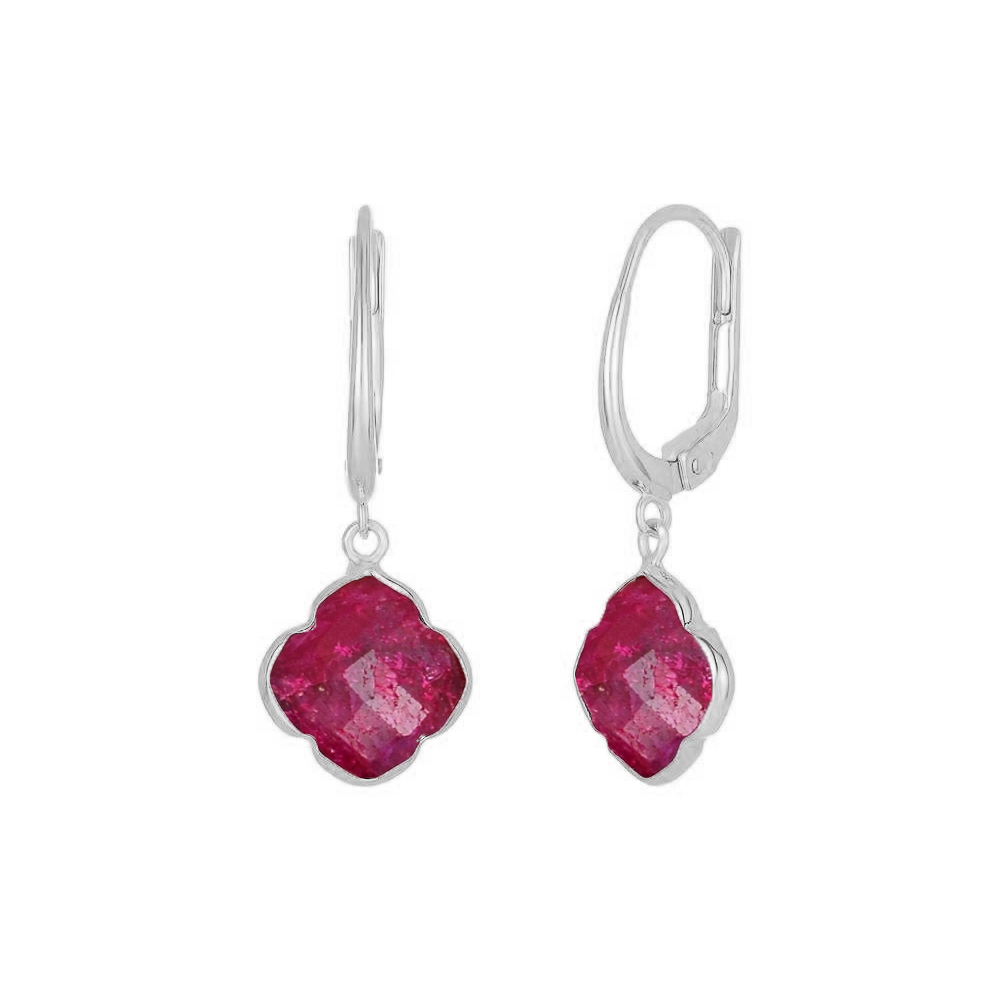 Dyed Ruby Gemstone Earrings - 12mm Clover Shape, Gold Vermeil Bezel Set With Options For Silver And Rose Gold