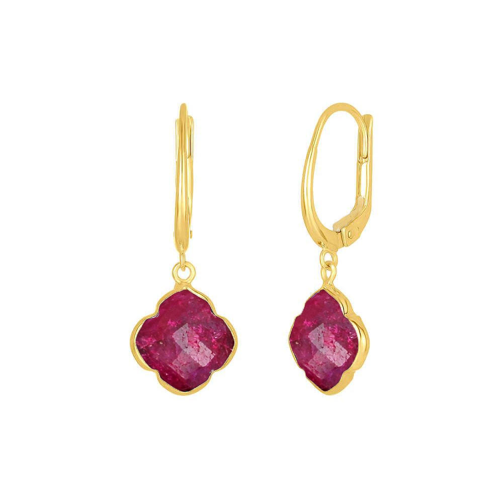 Dyed Ruby Gemstone Earrings - 12mm Clover Shape, Gold Vermeil Bezel Set With Options For Silver And Rose Gold