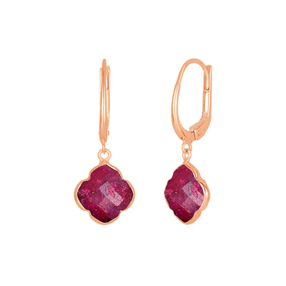 Dyed Ruby Gemstone Earrings - 12mm Clover Shape, Gold Vermeil Bezel Set With Options For Silver And Rose Gold