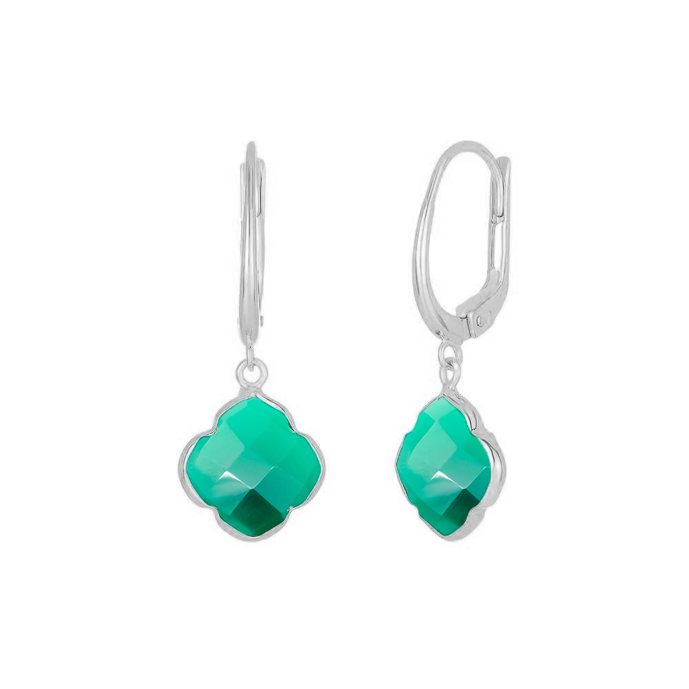 Same As Photo Green Onyx Gemstone 12mm Clover Shape Gold Vermeil Bezel Set Hoop Earring