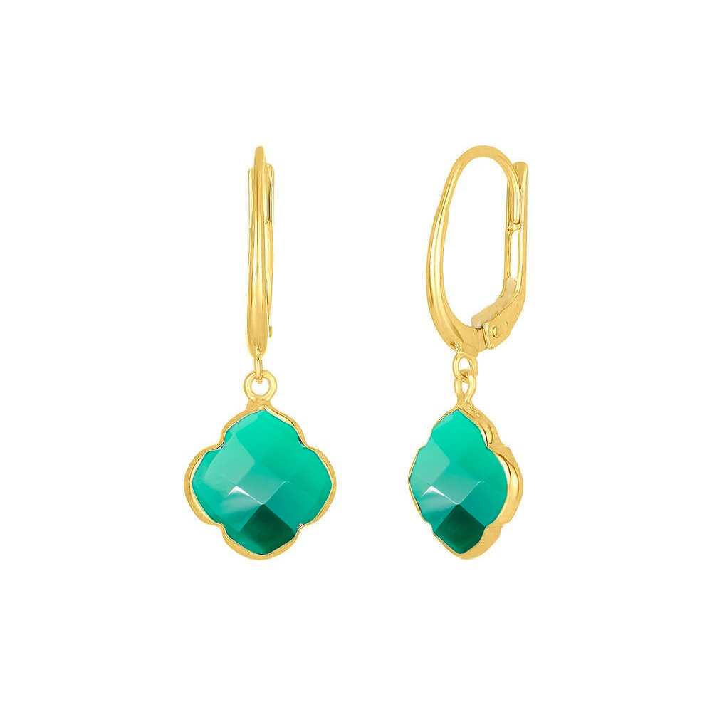 Same As Photo Green Onyx Gemstone 12mm Clover Shape Gold Vermeil Bezel Set Hoop Earring