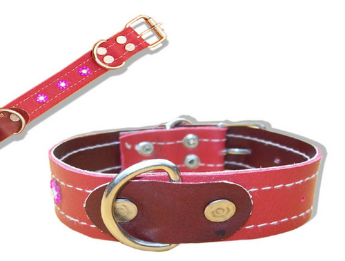 कीमती क्रिस्टल का उच्च गुणवत्ता वाला डिज़ाइन वाला दो परतों वाला चमड़े का कुत्ता कॉलर (L045C)