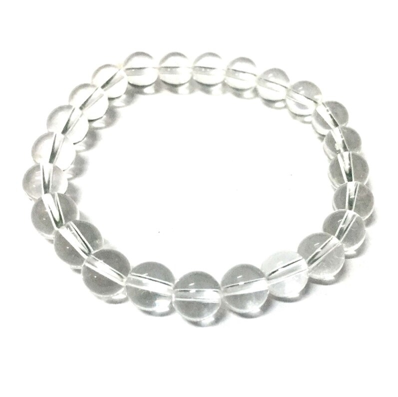 Clear Quartz Adjustable Bracelet - Round Shape, Free Size | Handmade Transparent Gemstone Beaded Jewelry For Healing Chakra