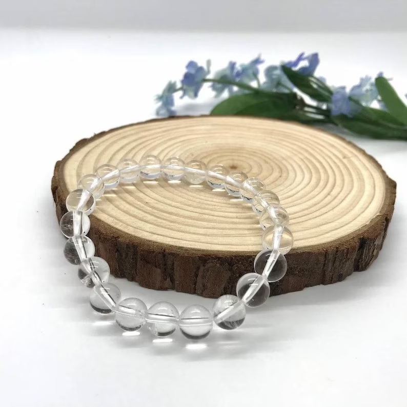 Clear Quartz Adjustable Bracelet - Round Shape, Free Size | Handmade Transparent Gemstone Beaded Jewelry For Healing Chakra