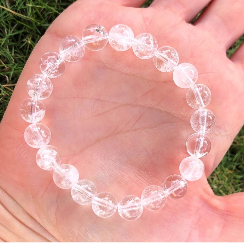 Clear Quartz Adjustable Bracelet - Round Shape, Free Size | Handmade Transparent Gemstone Beaded Jewelry For Healing Chakra