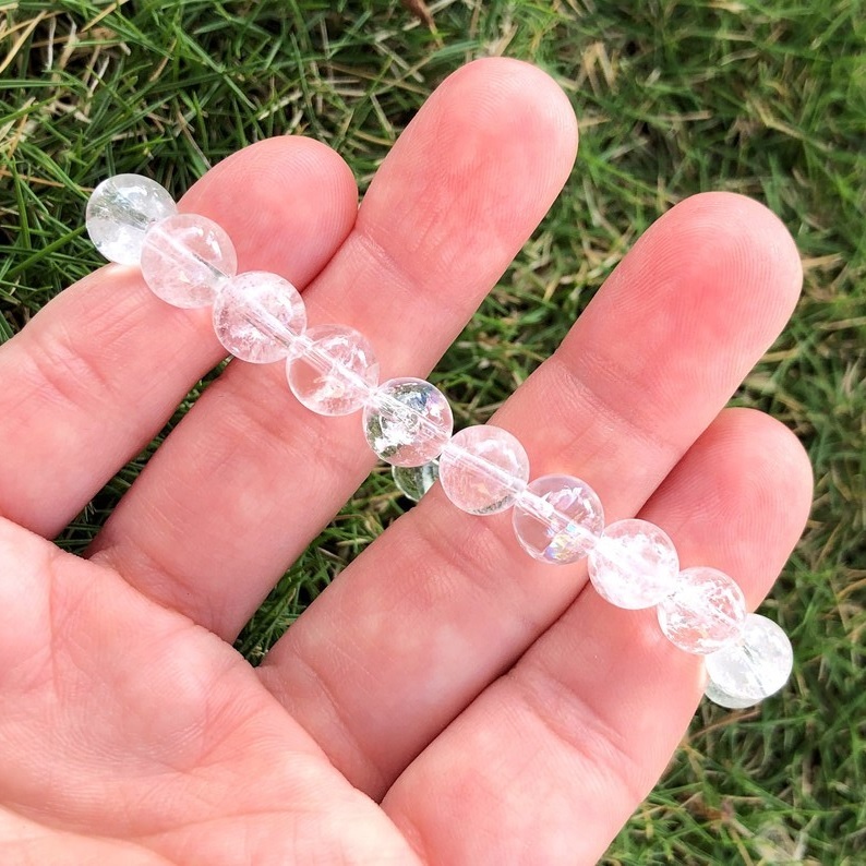 Clear Quartz Adjustable Bracelet - Round Shape, Free Size | Handmade Transparent Gemstone Beaded Jewelry For Healing Chakra