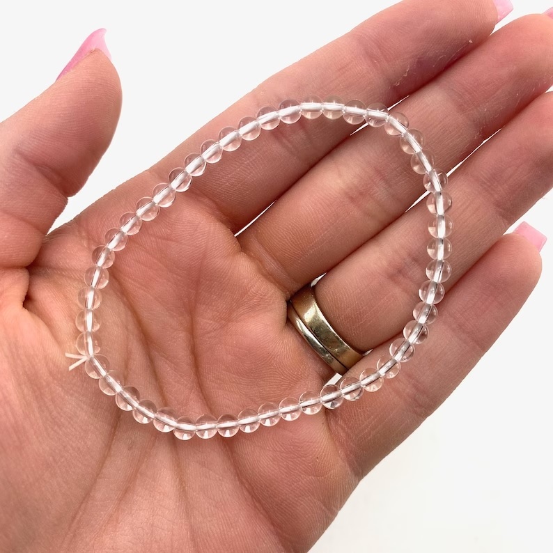 Coated Quartz Bracelet - Round Transparent Gemstone, Free Size Adjustable Bead Charm Jewelry For Healing Chakra