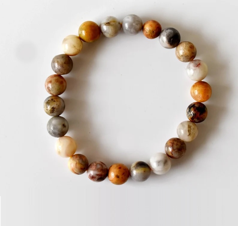 Crazy Lace Agate Adjustable Bracelet - Multi Round Natural Polished Gemstone, Handmade Chakra Healing Jewelry
