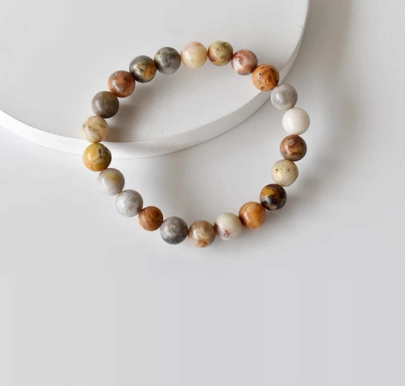 Crazy Lace Agate Adjustable Bracelet - Multi Round Natural Polished Gemstone, Handmade Chakra Healing Jewelry