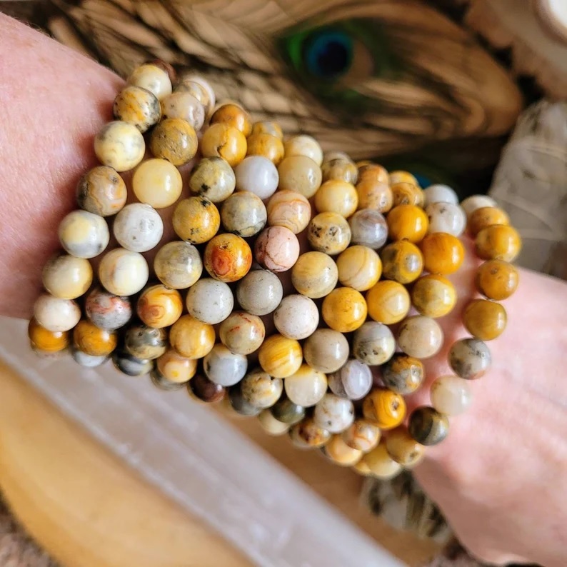 Crazy Lace Agate Adjustable Bracelet - Multi Round Natural Polished Gemstone, Handmade Chakra Healing Jewelry