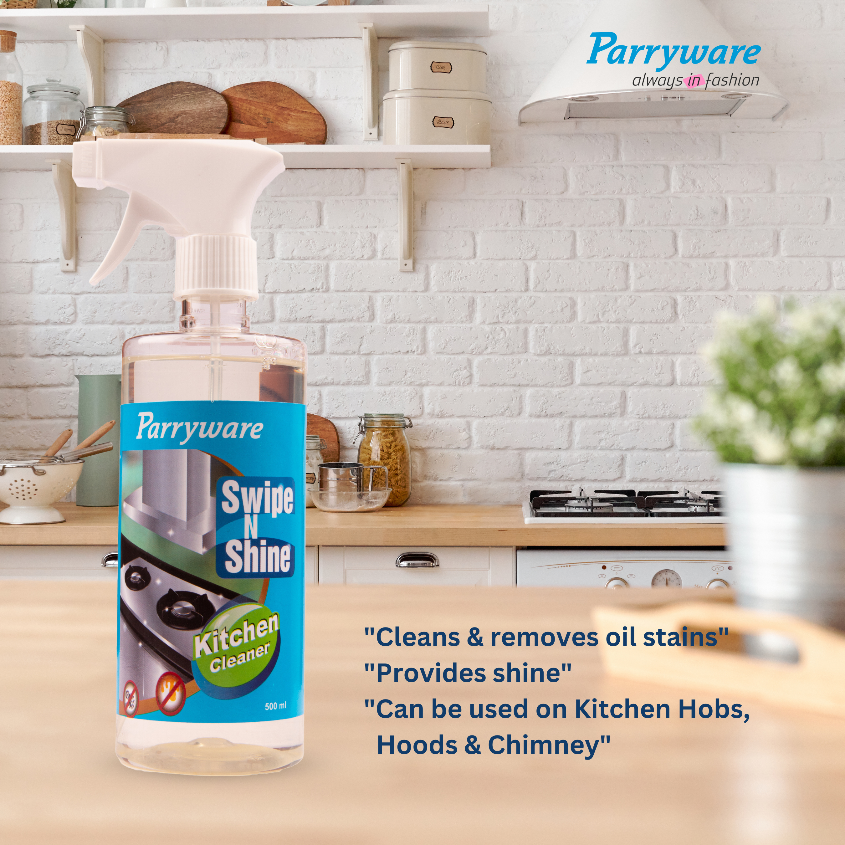 Parryware Swipe N Shine Kitchen Cleaner - Liquid, 500 Ml | Colourless, Manual Application For Effective Oil & Stain Removal, High Shine On Hobs & Hoods