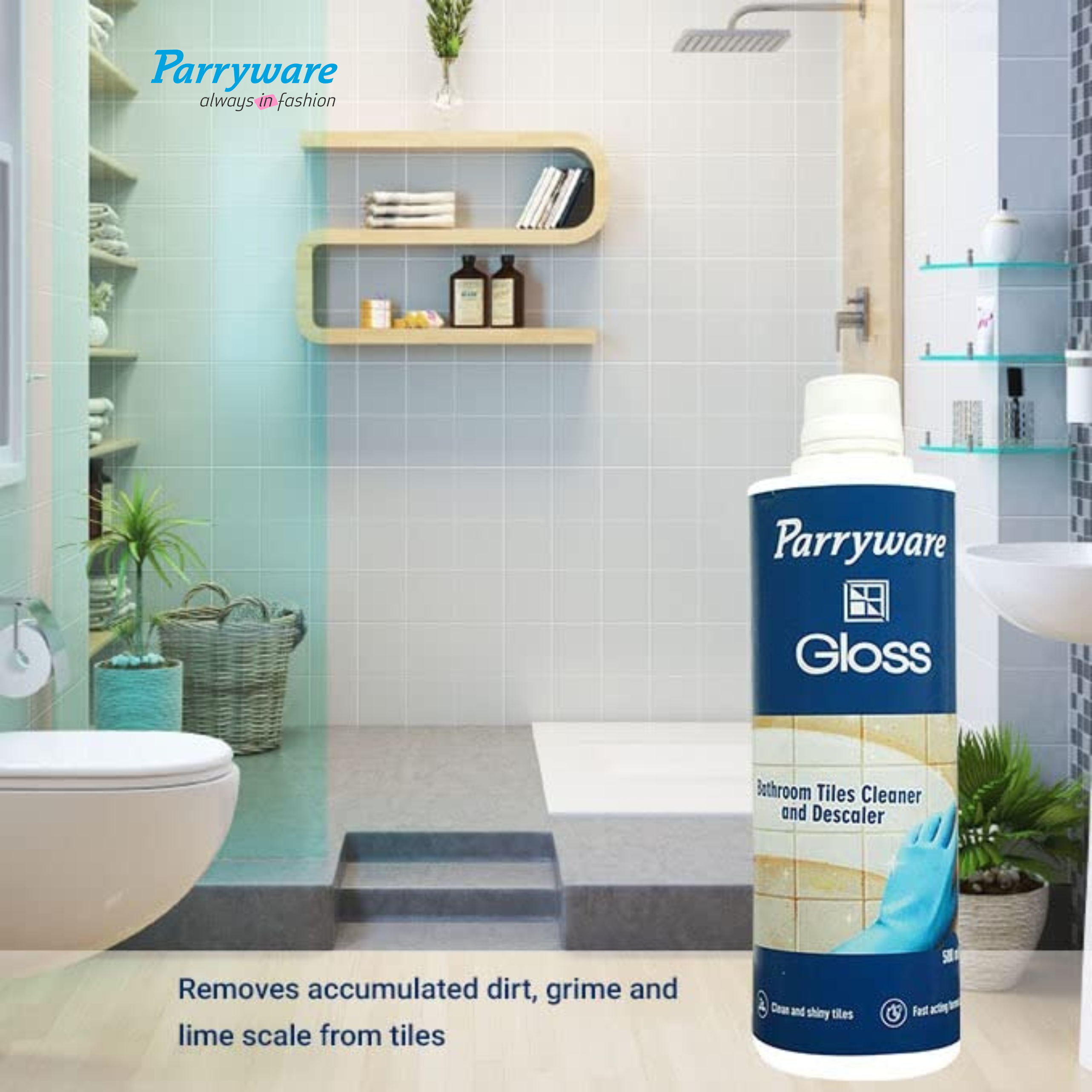 Gloss Tiles Cleaner And Descaler - Liquid, 500 Ml, Colourless | Manual Application For Commercial & Household Use, Effectively Removes Dirt And Lime Scale