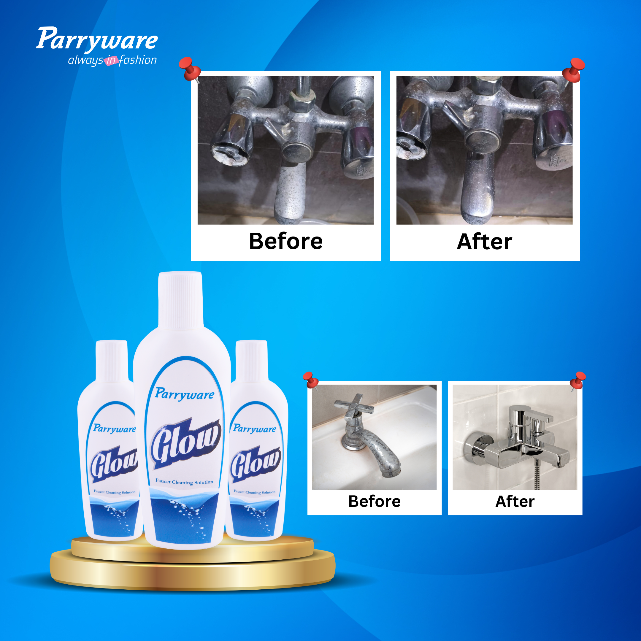 Parryware Glow Faucet Cleaning Solution 200 Ml - Colorless Liquid, Manual Application | Effectively Removes Tough Limescale Deposits, Surface Safe