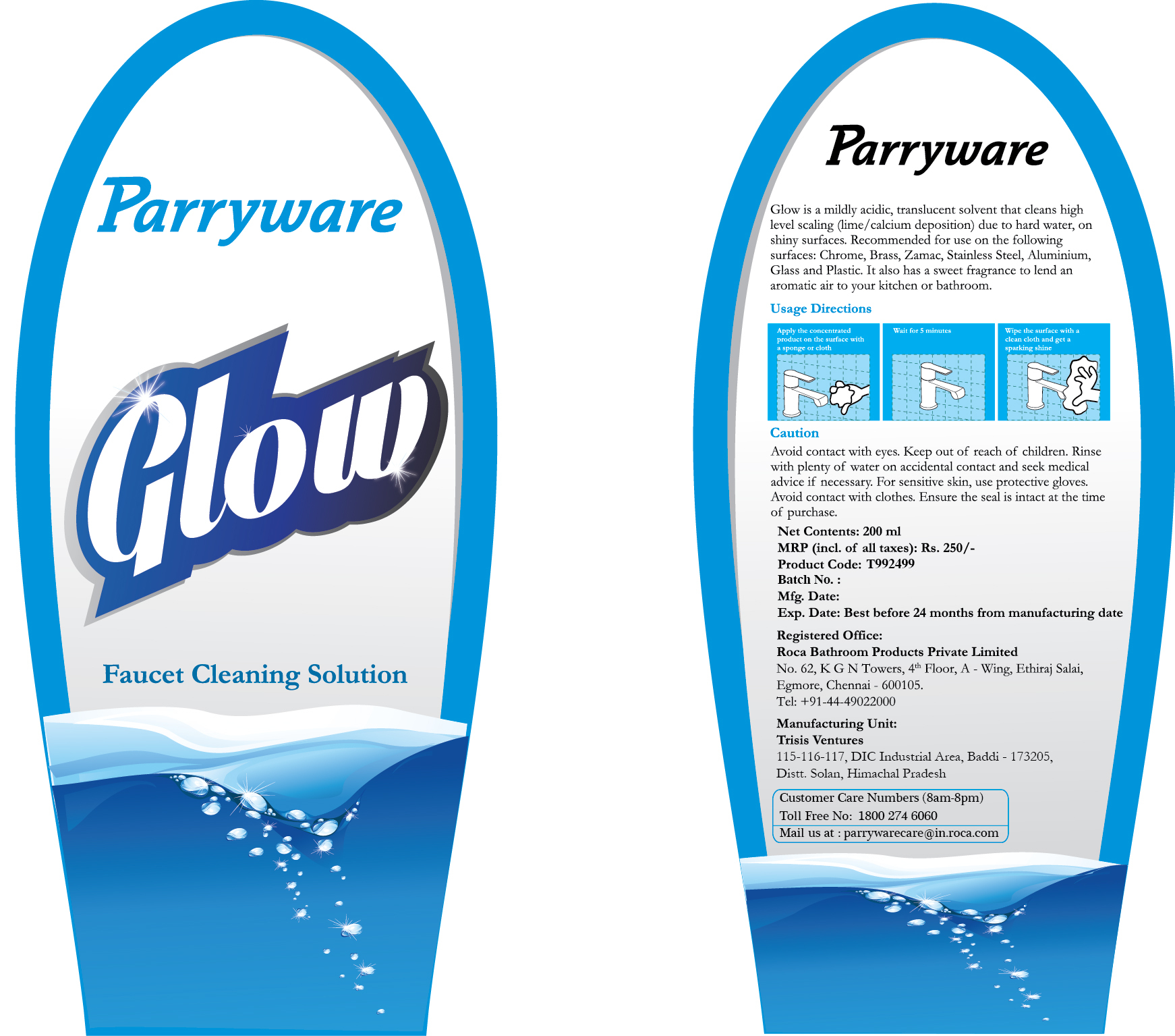 Parryware Glow Faucet Cleaning Solution 200 Ml - Colorless Liquid, Manual Application | Effectively Removes Tough Limescale Deposits, Surface Safe