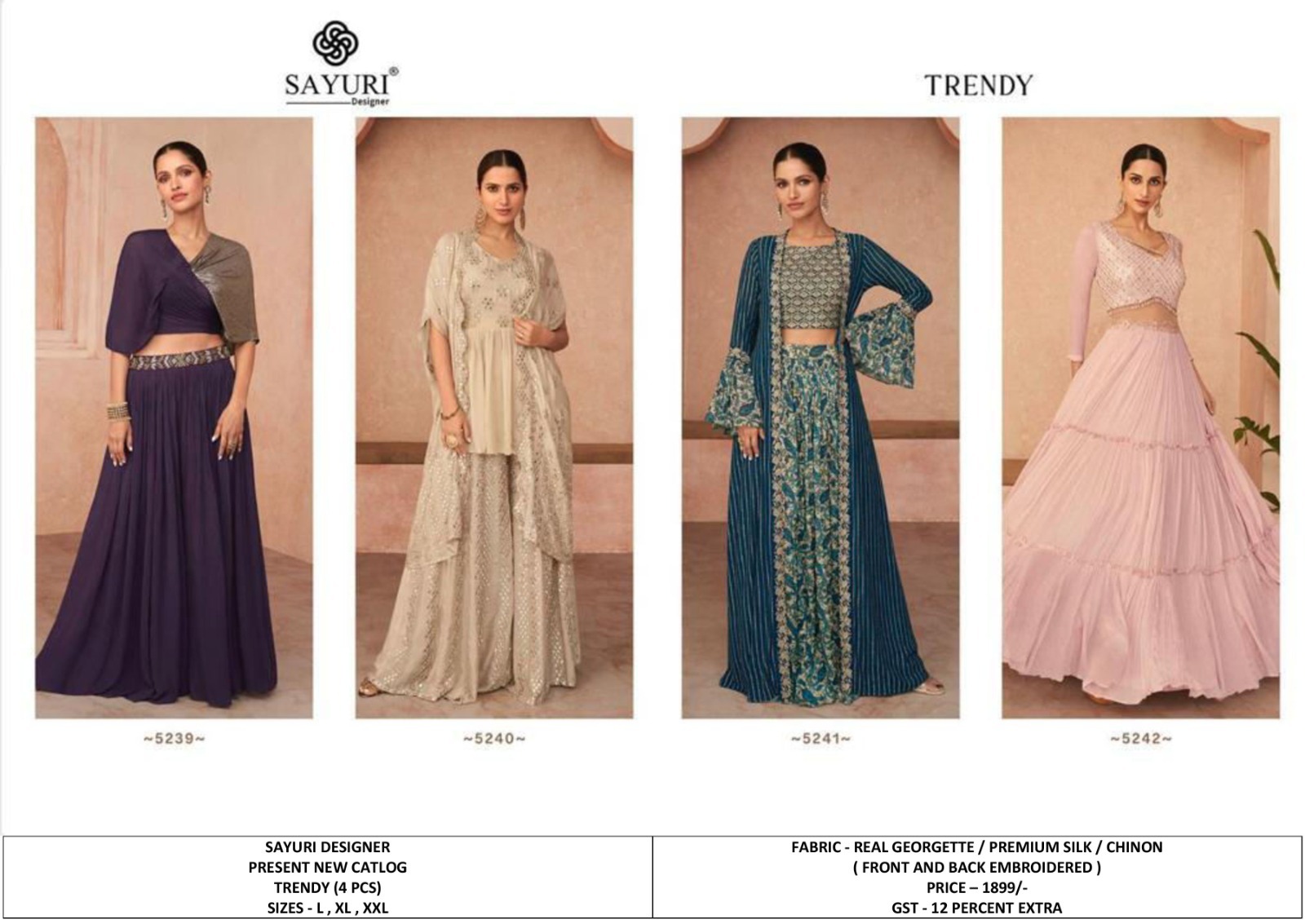 Trendy Gown - Real Georgette, Xl Size, Multicolor Embroidery | Full Sleeves, Breathable Fabric, Quick Dry, All Season Wear
