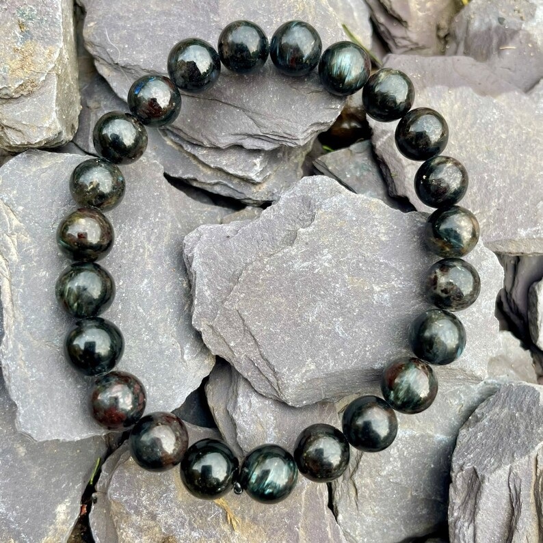 Eudialyte Bracelet - Natural Polished Gemstone, Free Size, Purple Green Round Charm Bead, Handmade Crystal Jewelry For Chakra Alignment