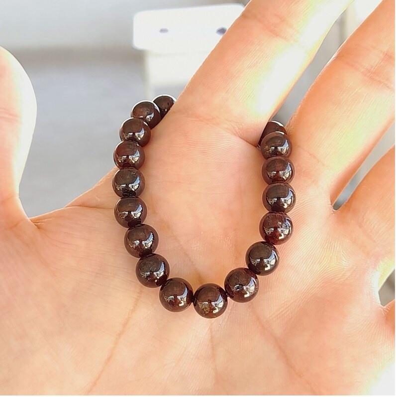 Garnet Bracelet - Natural Polished Round Gemstone, Adjustable Free Size, Red Color | Handmade Charm Jewelry For Chakra Healing
