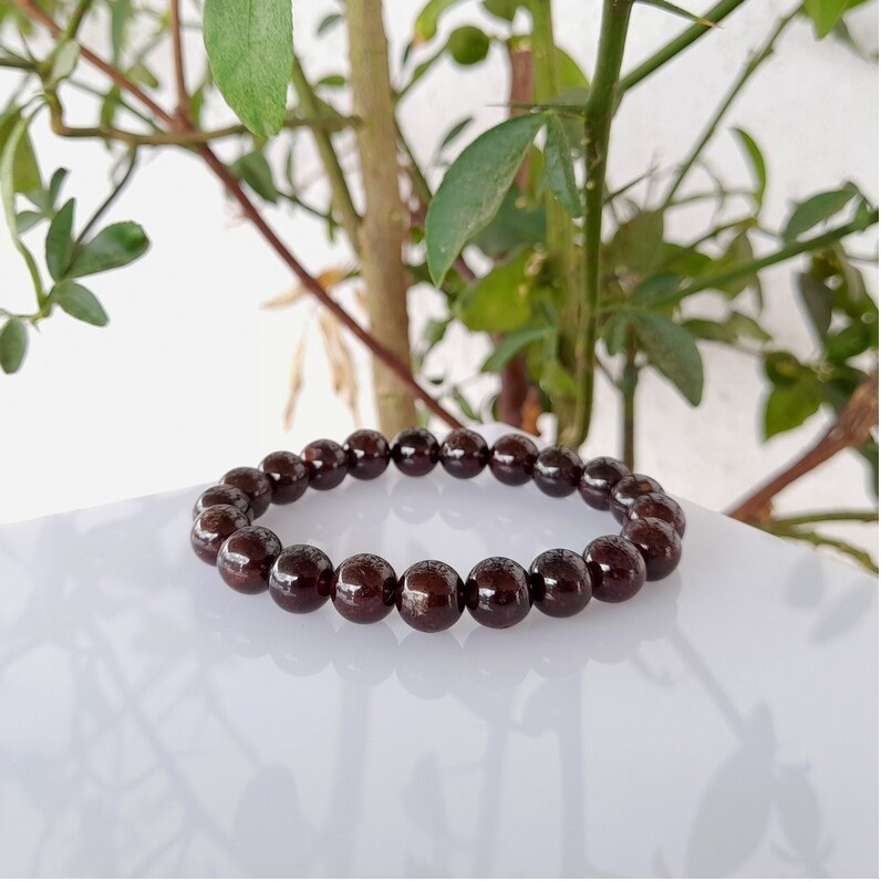 Garnet Bracelet - Natural Polished Round Gemstone, Adjustable Free Size, Red Color | Handmade Charm Jewelry For Chakra Healing