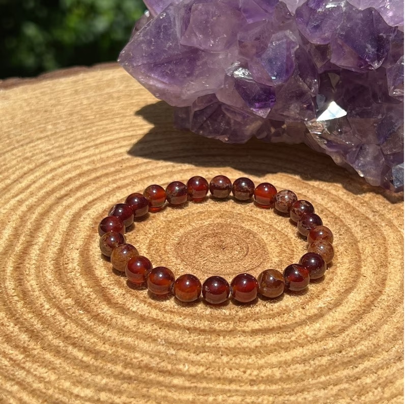 Garnet Bracelet - Natural Polished Round Gemstone, Adjustable Free Size, Red Color | Handmade Charm Jewelry For Chakra Healing