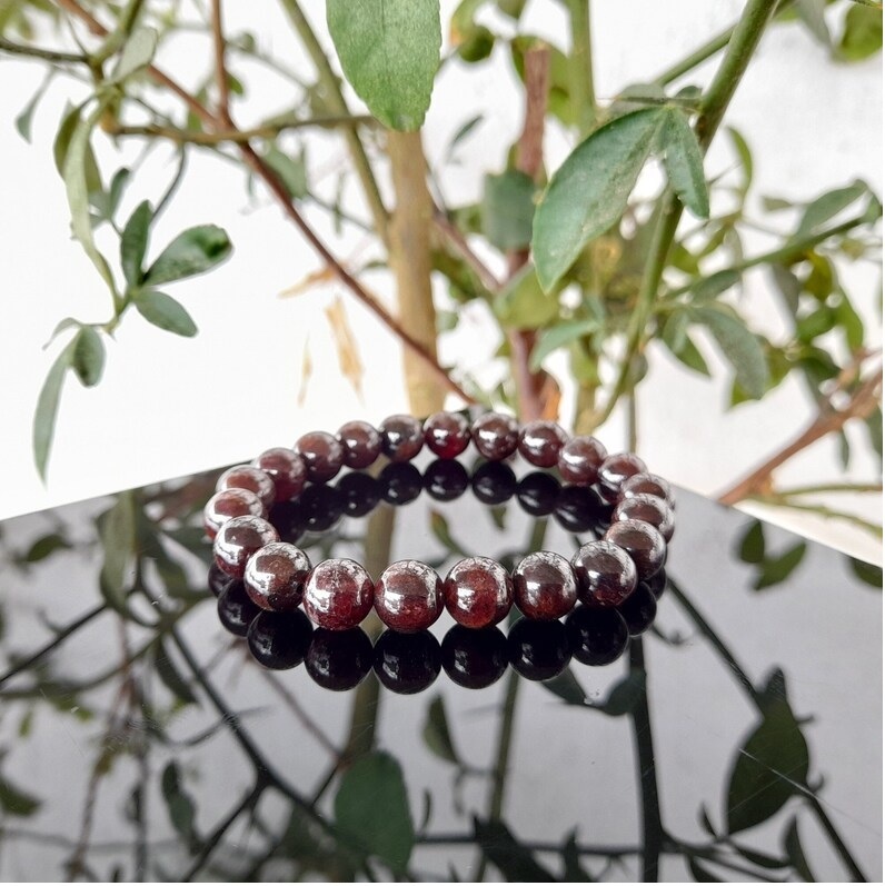 Garnet Bracelet - Natural Polished Round Gemstone, Adjustable Free Size, Red Color | Handmade Charm Jewelry For Chakra Healing