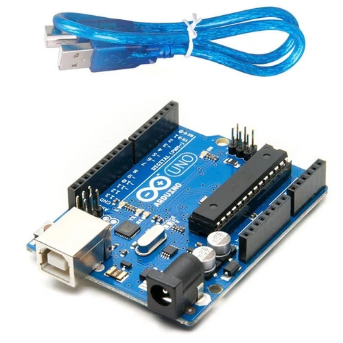 कनेक्टर केबल के साथ Blue Uno R3 Arduino बोर्ड