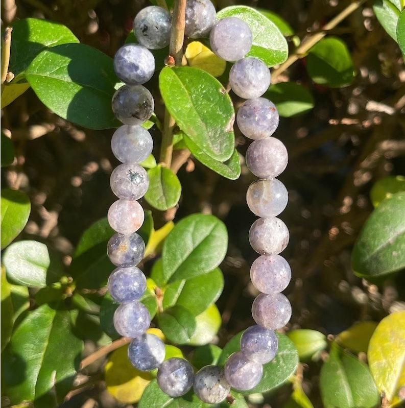 Lolite Adjustable Bracelet - Free Size, Round Shape, Black Gemstone Beaded Charm For Healing Chakra And Fashion Jewelry
