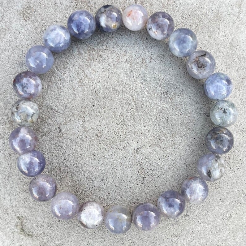 Lolite Adjustable Bracelet - Free Size, Round Shape, Black Gemstone Beaded Charm For Healing Chakra And Fashion Jewelry