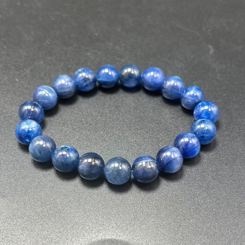 Kyanite Bracelet - Natural Polished Round Blue Gemstone , Adjustable Handmade Charm Jewelry For Chakra Healing And Fashion