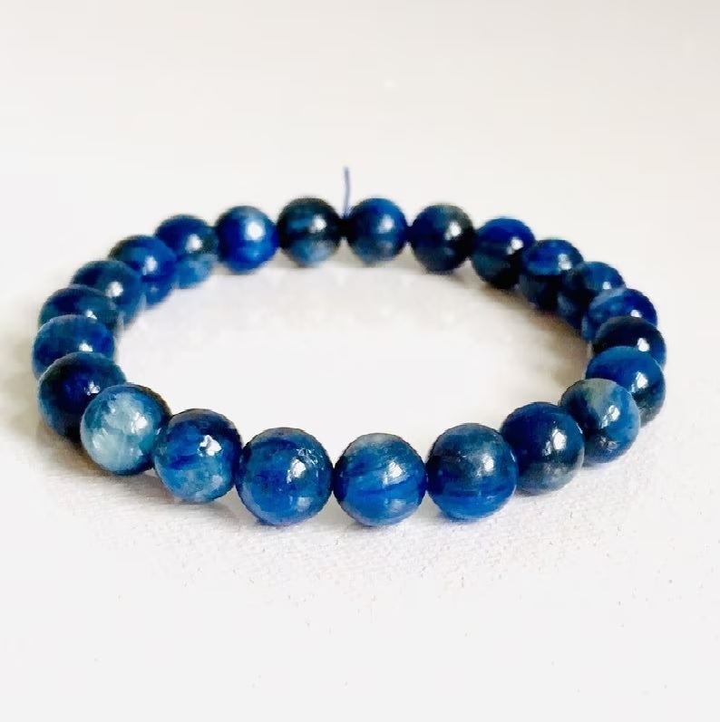Kyanite Bracelet - Natural Polished Round Blue Gemstone , Adjustable Handmade Charm Jewelry For Chakra Healing And Fashion