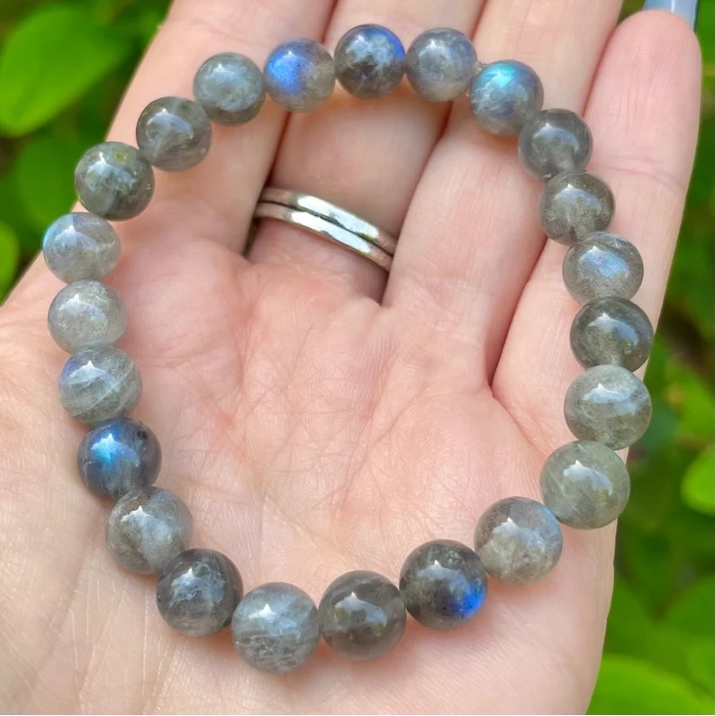 Labradorite Adjustable Bracelet - Brilliant Blue Round Gemstone | Handmade Healing Jewelry, Customizable Free Size