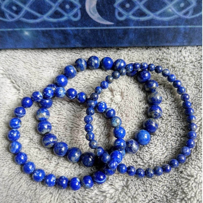 Lapis Lazuli Adjustable Bracelet - Natural Polished Gemstone, Free Size Blue Round Beaded Design | Handmade Healing Charm Jewelry
